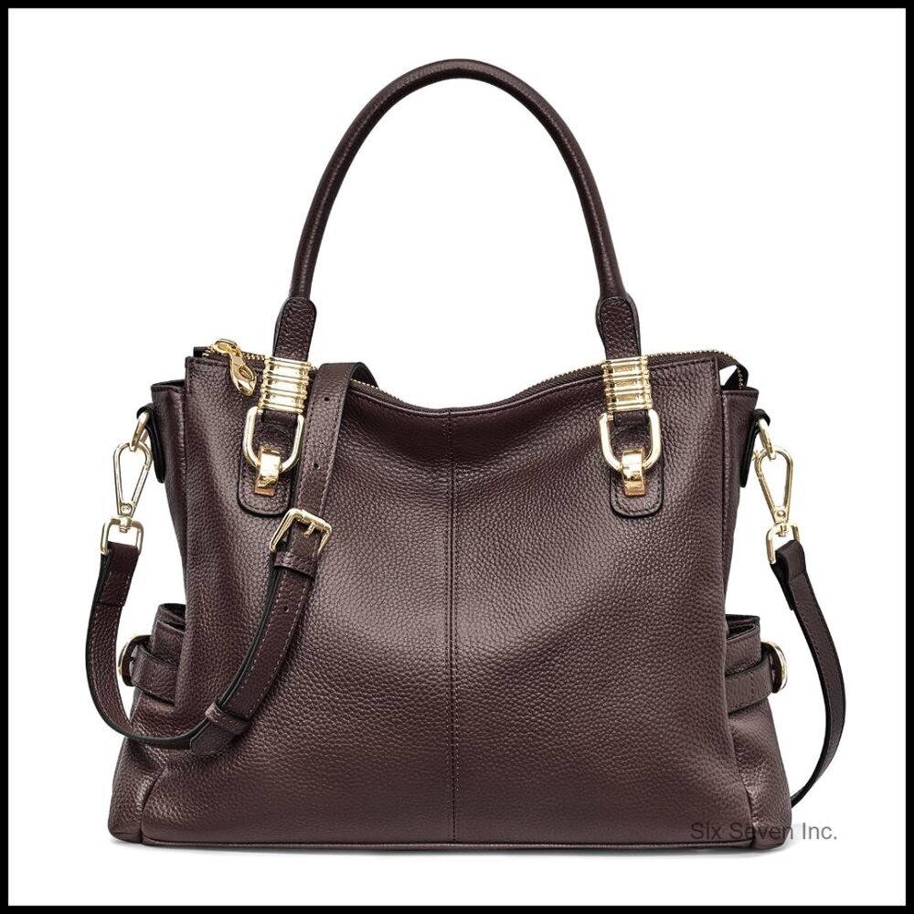 Top Grain Pebbled Cowhide Leather Satchel Tote Shoulder Bag
